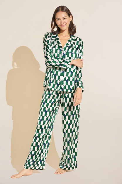 Inez Washable Silk Printed Long PJ Set